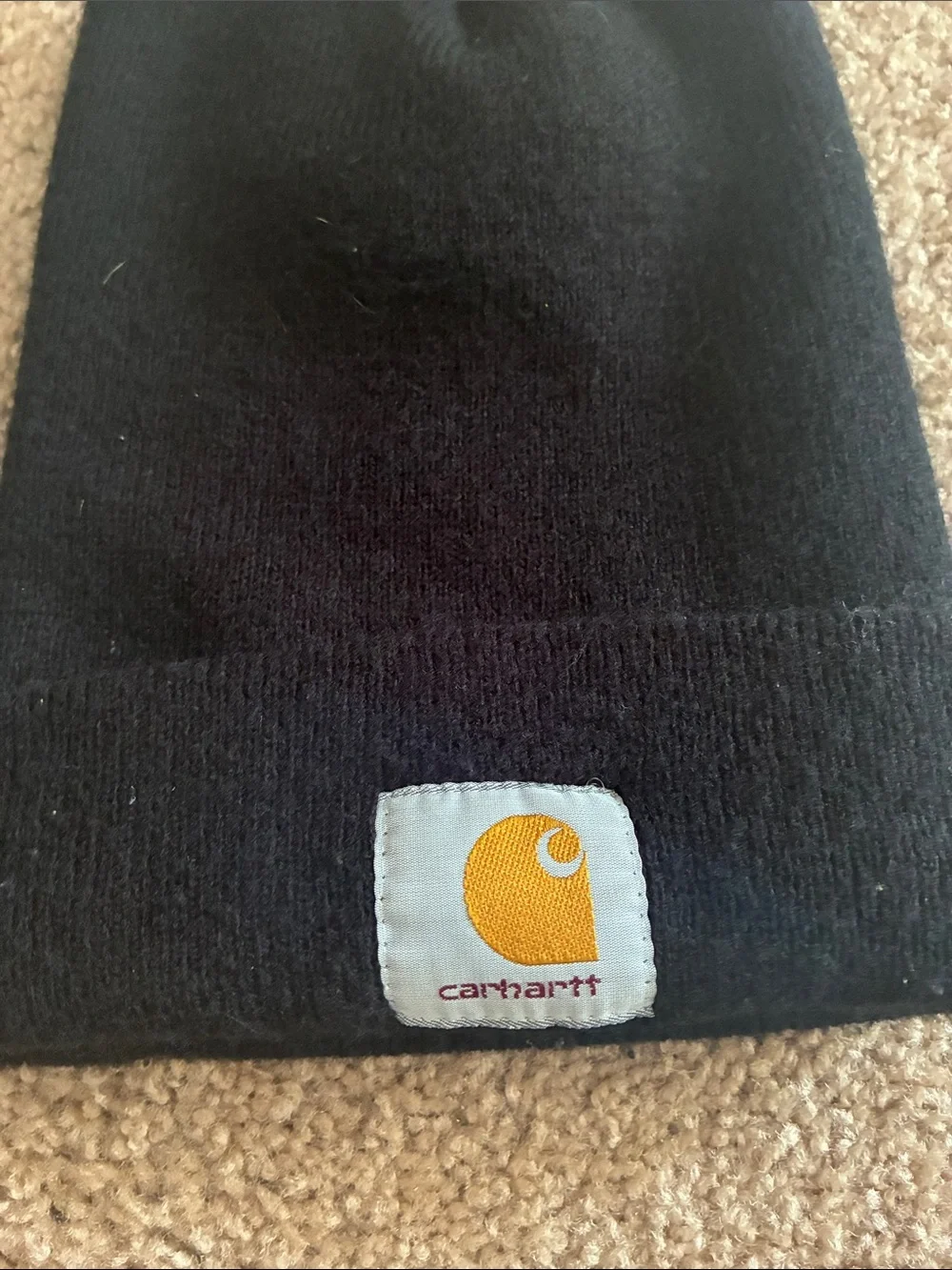 Carhartt Black Beanie with Gold Logo Patch Classic work wear